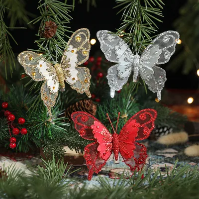 2026 New Style Butterfly Shape Glitter Design Christmas Tree Hanging Ornament Model ABCZ2 Low MOQ Factory Direct