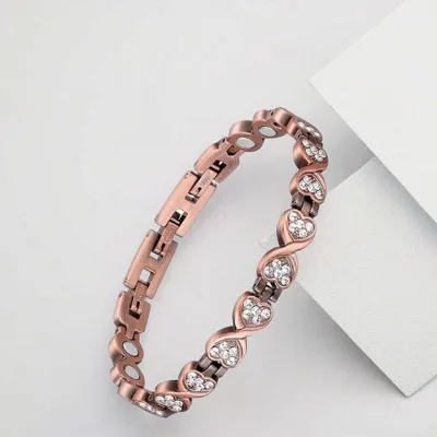Healthy Elements Pain Relief Bio Health Heart Zircon Copper Magnetic Chain & Link Bracelet Customizable Women Trendy Daily Wear
