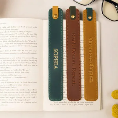 Factory Custom Logo Genuine Cowhide Leather Bookmark Laser Engraved Color Block Reading Bookmark Book Page Marker Label