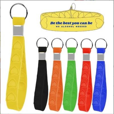 Advertising Gifts Pop Bubbles Game Fidget Sensory Keychains Anti Stress Heart Shaped Silicone Rubber Wristband Key Ring