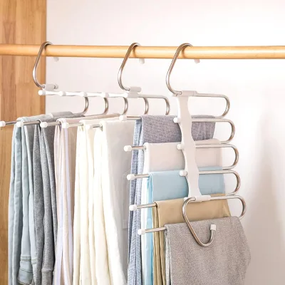 Whole Sale Multifunction 5 in 1 Metal Wardrobe Organizer Magic Pants Hangers for Bathroom Clothes Rack Shelves Space Saving
