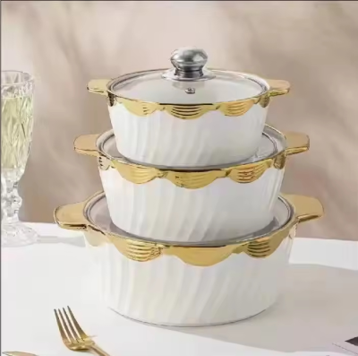 Kitchen Products Purchasing Agent Luxury Catering Equipment Ceramic Soup Pot Round Shape Soup Stock Pots with Glass Lid