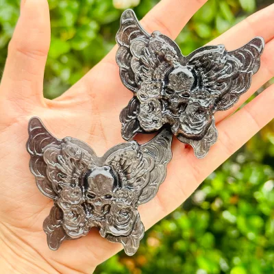 Wholesale High Quality Natural Unique Silver Obsidian Butterfly Gemstone Hand Carved Skeleton Crystal Wings