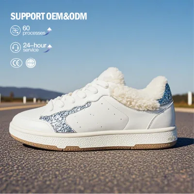 Customized Vintage Glitter White Athletic Shoes Slip Designer Fashion Sneaker Genuine Leather Women's Platform Shoes