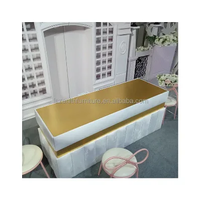 Wedding Decoration Modern Outdoor Hotel Buffet White Gold Rectangle Cake Table Dining Tables