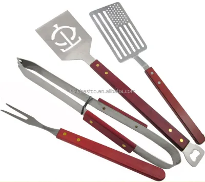 Wood Handle BBQ Tools Stainless Steel BBQ Tools Set for Outdoor Barbecue