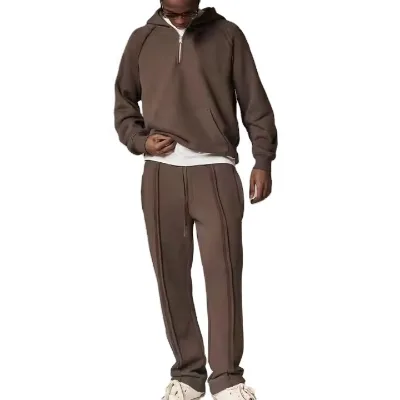Custom Unisex Breathable Plus Size Vintage Gym Quarter-Zipper Sports Hoodie Jogging Suit Set 100% Cotton Fleece Casual