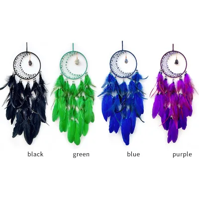 Indian Dreamcatcher Wind Chime Pendant Stone Crystal Dream Catcher for Girls Kids Adult Bedroom Wall Decor Ornament Craft Gift