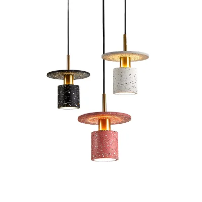 Industrial Style Single Head Small Colored Terrazzo Metal Decorative Pendant Light for Dining Table and bar Counter