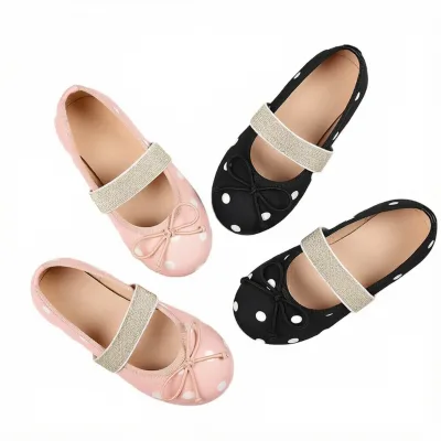 Wholesale Fashion New Dot Flower Cloth Princess Shoes Soft Bottom Bow Elastic Band Flat Children's Casual Shoes