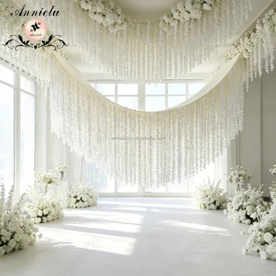 ANNIELU Polyester Cloth Bottom Hanging Orchid String Flower Wall Classic Elegant Style for Weddings Events Decoration