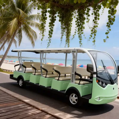 GL-S17 17 Seater Electric Tourist Sightseeing Bus 72V 7.5KW AC Drive Lithium Lead Acid Battery Beach Park Shuttle Vehicle
