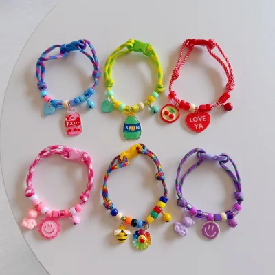 Pet Cat Dog Collar Polyester Colorblock Woven Summer Fresh Adjustable Heart Smile Necklace Silver Gradient Teddy