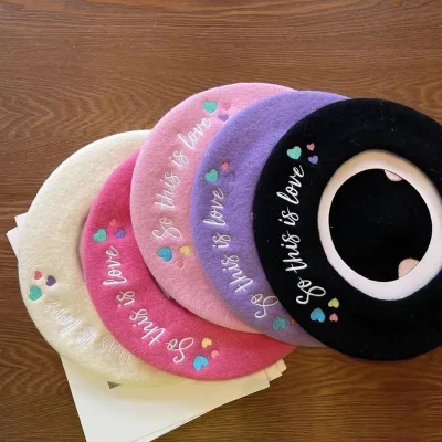 Personalized Customization Embroidered Sweet Cartoon & Christmas Embroidered Wool Beret Fashion French Style Beret Hat for Women