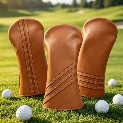 Brown PU Universal Golf Wood Protector Golf Club Head Cover Fit Driver Hybrid Wood Wholesale Bulk Custom Outdoor Protective Gear