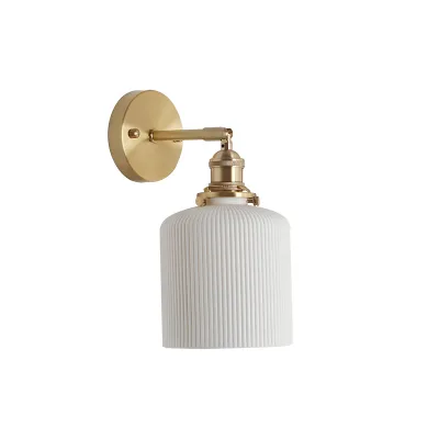 Retro Wall Lamp Ins Nordic Minimalist Restaurant Bedroom Bedside Dining Table Aisle Brass Pleated Ceramic Wall Lamp