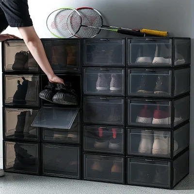 Plastic Assembled Sneaker Storage Box Dustproof Foldable Stackable Extra Large Display Cabinet for Men Women