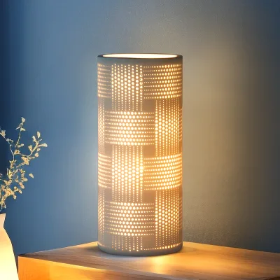 Ceramic Wholesale Modern White Reading Lamps Cylindrical Craft Night Light Home Decoration Switch Control Elegant Night Table
