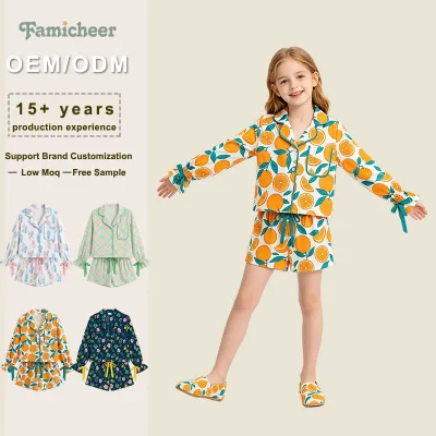 Safe Grade Eco Friendly Soft Cotton Floral Printed Long Sleeve Button up Girls Pajama Set Birthday Gift Daily Home Use