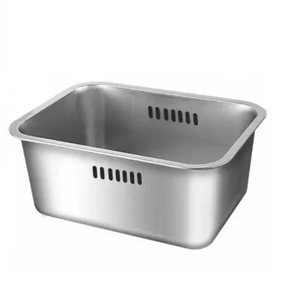 Wholesale Rectangle 14L Stainless Steel 201 Eco-Friendly Deep Basin Water Colander & Strainer for Vegetable Washing and Food Use