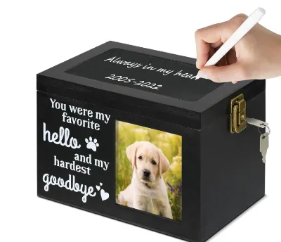 Funeral Wooden Engraved Eco-friendly Pet Urn with Cat Dog Pattern Commemorate Memorial Ashes Coffin Wooden Box Wall Sign