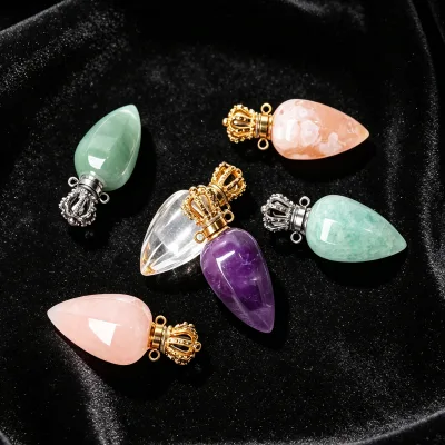 Wholesale Natural Jade Gemstone Craft Crystal Perfume Bottle Necklace for Decoration