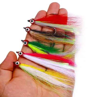 5pcs/bag Bucktail Teasers Fishing Hooks High Carbon Steel Two Barbs Steelhead Minnow Fishing Flies Lure for Salmon Trout Bass