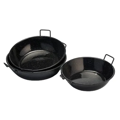 Wholesale Kitchen Appliances Black Deep Enamel Serving Pan Non-stick Paella Pan for Camping and Outdoor Cooking
