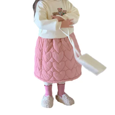 Winter New Design Children's Quilted Skirts Baby Girls Princess Skirts Pink Love Thickened Cotton Kids Skirts