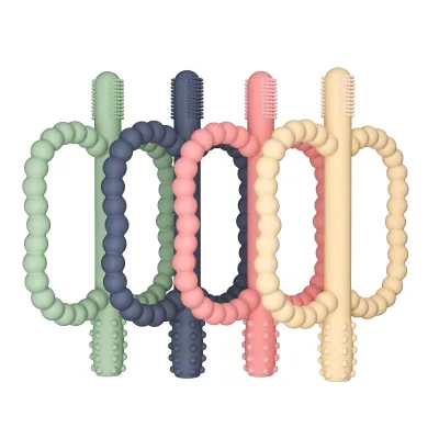 Food Grade Anti-Sucking Silicone Toddler Chew Ring Silicone Teether Baby Teething Stick 0-24 Months Chewing Toy