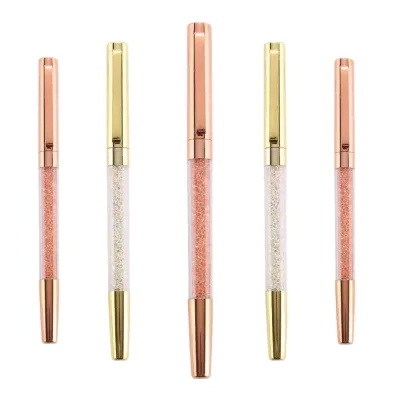 Exquisite Luxury Gold /Rose Gold/ Crystal Metal Roller Pen with Gel Ink Refill Women Business Gift Pens with Custom Logo