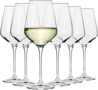 HighQuality Avant-Garde White Wine Glasses Set 6-pcs 13.2oz (0.4L) CrystalGlass LongStemGoblet DishwasherSafe for All Occasions