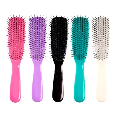 Customized logo Nylon Needle Heat Resistant Plastic Hair Brush Candy Color Detangling Hair Brush