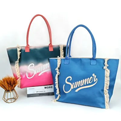 New Women's Large Capacity Tote Bag Factory Store Shoulder Bag Fur Edge Zip Open Closure Printed Canvas Bag Nylon Material