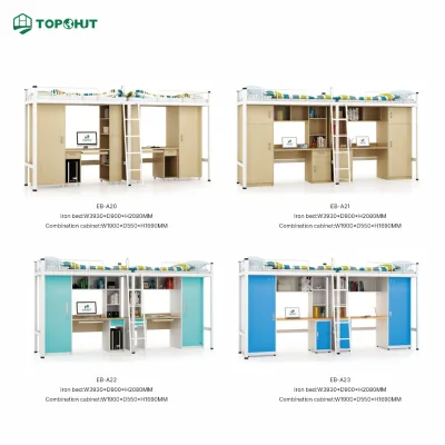 EB Series Heavy-Duty Metal Bed Frame Student Dorm Loft Integrated Furniture Combo Unit with Desk and Storage Cabinet