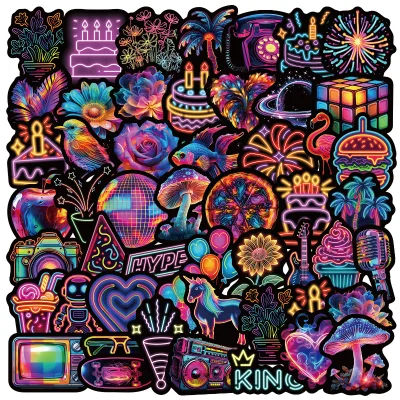 50Pcs Fashion Neon Laser Glitter Graffiti Stickers Holographic Colorful Scrapbook Sticker