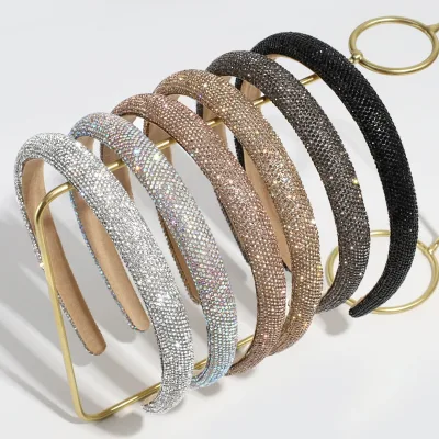 Korean Fashion Luxury Elegant Wedding Bride Full Diamonds Headband Fine Edges Simple Style Hair Accessory