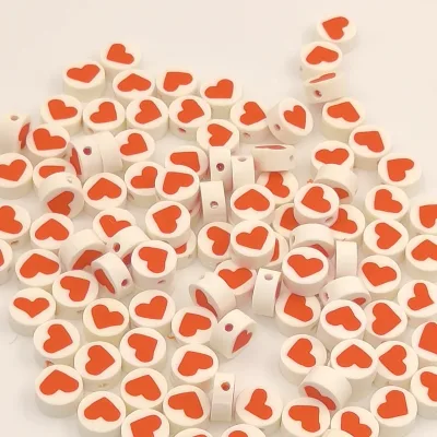 DIY Polymer Clay 10mm Red Heart Shaped Sfot Clay Slice Mobile Phone Chain Bracelet Handicraft Accessories Loose Beads
