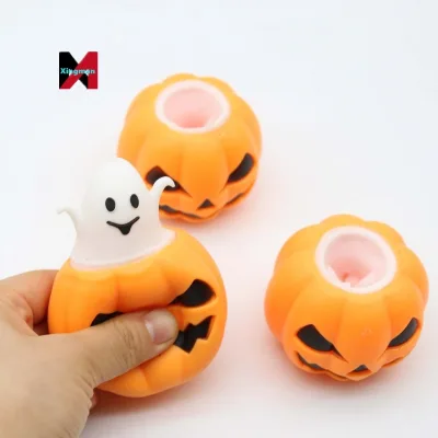 Halloween Funny Pumpkin Squeeze Toy Venting Ghost Fun Extrude Stress Toy Halloween Pumpkin Ghost Stock