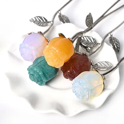 Wholesale Natural Crystal Rose Flower Raw Stone Carving Home Office Crystal Craft Figurine Gift