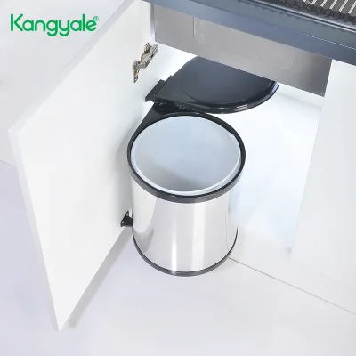 Kangyale Household Kitchen Bottom Cabinet Waste Bins Pull Out Built in Trash Can Sliding Soft Closing Stainless Steel Dustbin