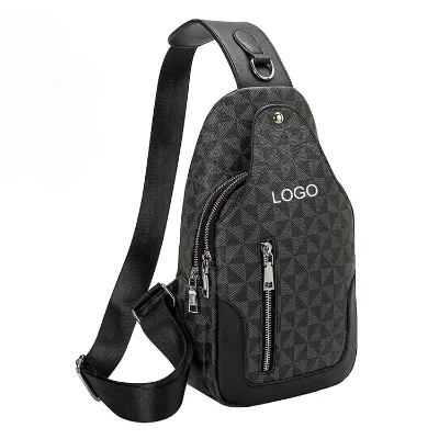 High Quality PU Leather Large Capacity Men's Shoulder Bags Casual Crossbody Chest Bag Waterproof Grid Sling Bag
