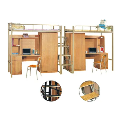 Modern Dormitory Loft Bed with Desk Drawers & Built-in Shelving Wardrobe for School Student/Apartment/Office Staff Accommodation