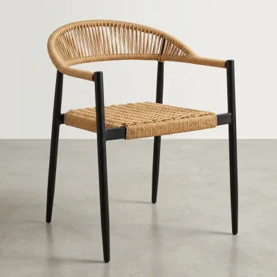 All-Weather Outdoor Armchair Sturdy Tapered Metal Legs with Rope Seat Back