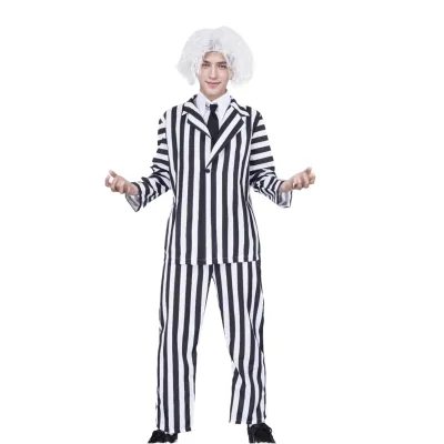 White Strip Anime Joker Character Adult Cosplay Halloween Costume for Men Stage Use Polyester In-Stock