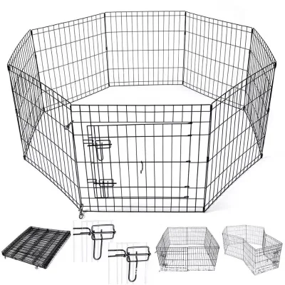 Black Breathable Metal Wire Dog Fences Portable Expandable Pet Playpen with 8 Panels Dog Run Fence Black Iron Pet Kennel
