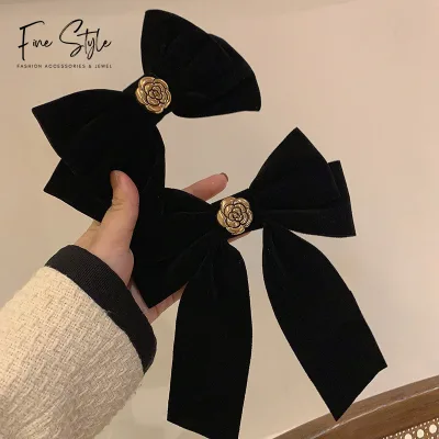 Clip Velvet Bow Knot Barrette Crystal Stone Hair Clip