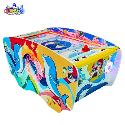 Coin-Operated Mini Air Hockey Table, Ocean Theme Kids Arcade Game Machine, Interactive Air Hockey Game for Amusement Park