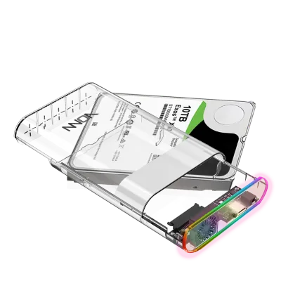 VONN 3.5 Inch RGB Light Transparent Plastic Mobile SATA USB 3.0 Type C Hard Drive Enclosure No Power Adapter 22TB External HDD
