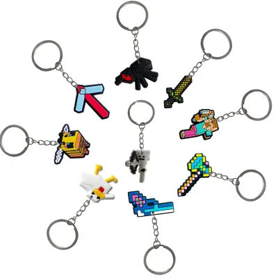 Cute Cartoon Game Character PVC Keychain Alloy Carabiner My World Cheap Plastic Keychain Party Gift for Kids